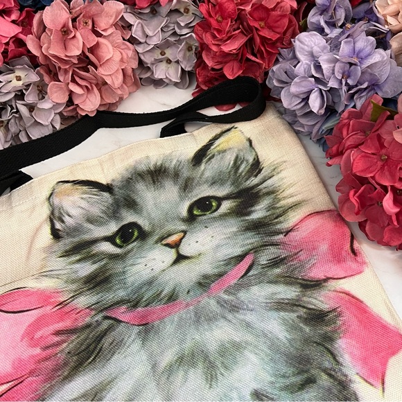 Eco-Friendly Gray Persian Kitten with Pink Bow Folding Tote Bag - Picture 6 of 13